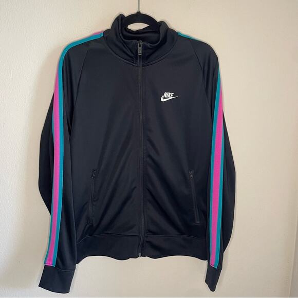 Nike Sportswear N98 Black Track Jacket Zip Up Teal Purple Stripes Menโs Medium - Picture 2 of 11